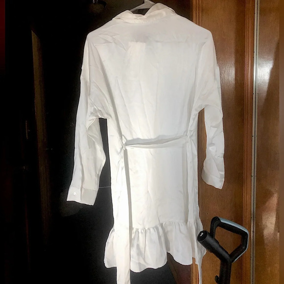 ZARA RUFFLED SATIN EFFECT DRESS OYSTER WHITE - Picture 9 of 12